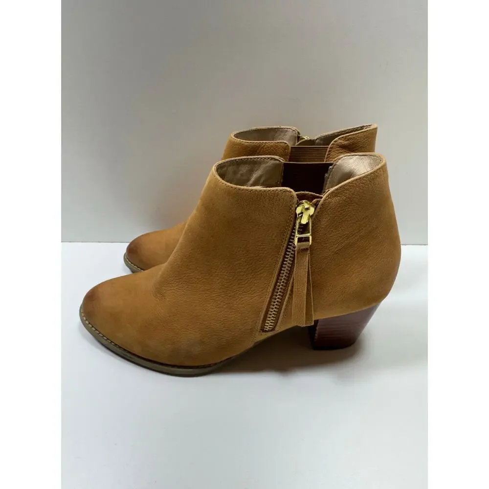 Vionic Strrling Women’s Heeled Boots Sz 9.5 Leather Suede Beige Side Zip Boho